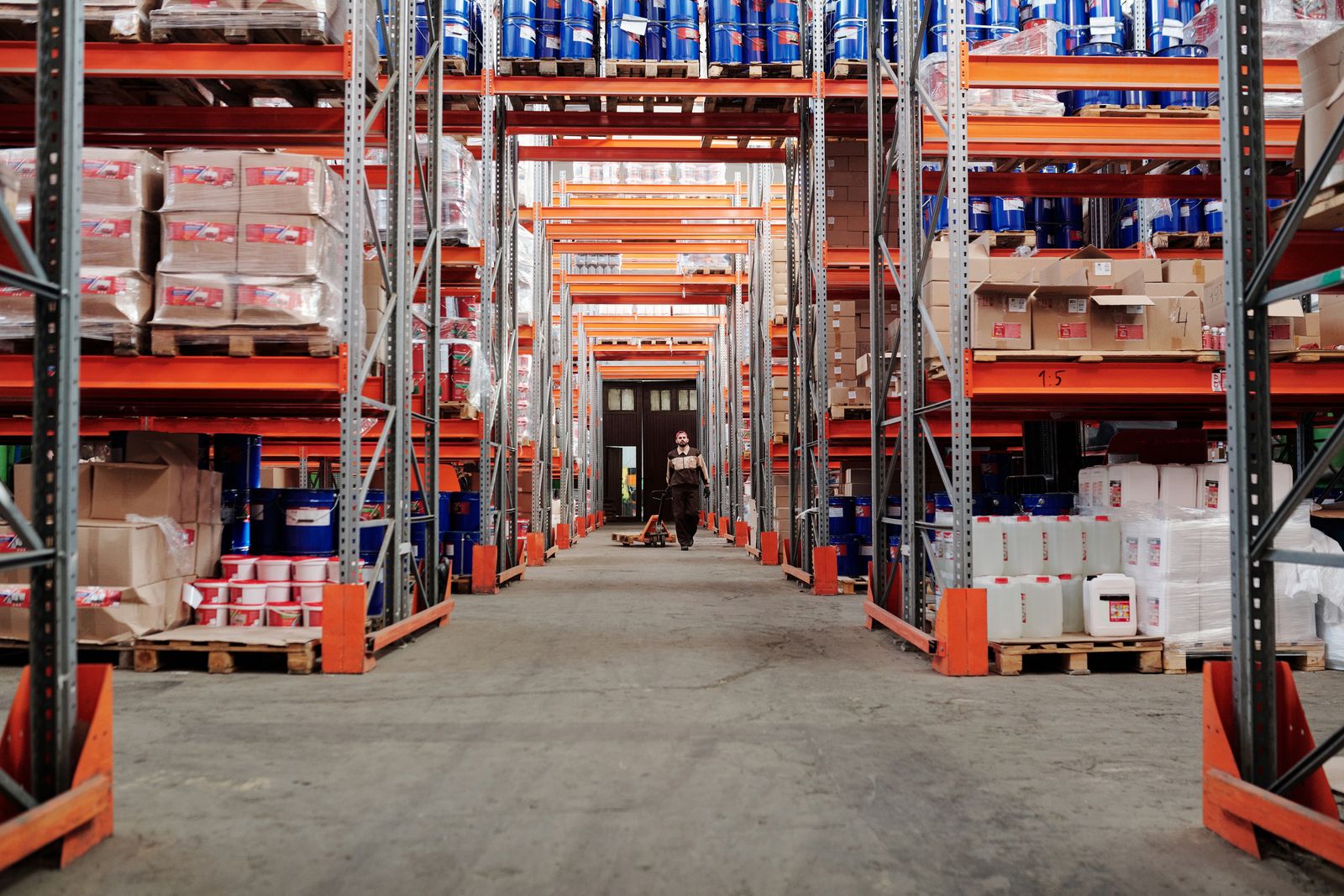 Organized warehouse with industrial storage shelves